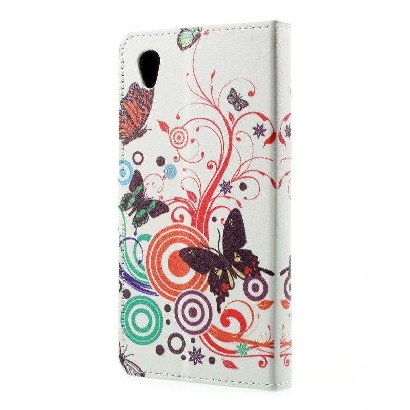 Flip Cover Læder Sony Xperia L1 Lyseblå Sommerfugle Og Blomster