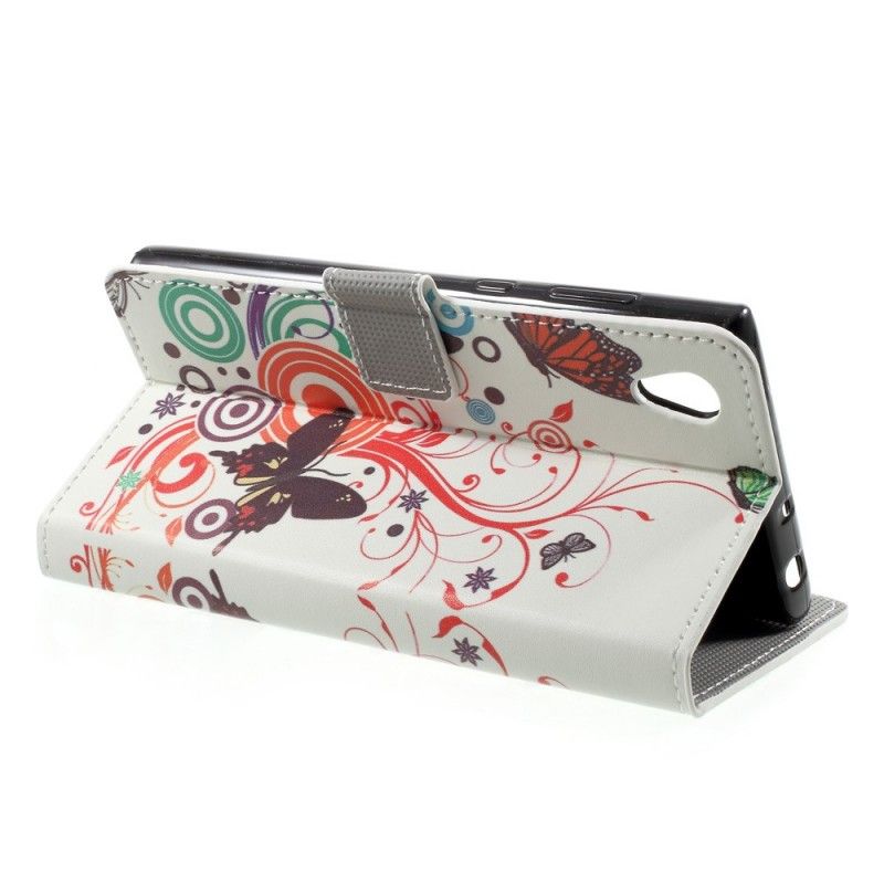 Flip Cover Læder Sony Xperia L1 Lyseblå Sommerfugle Og Blomster