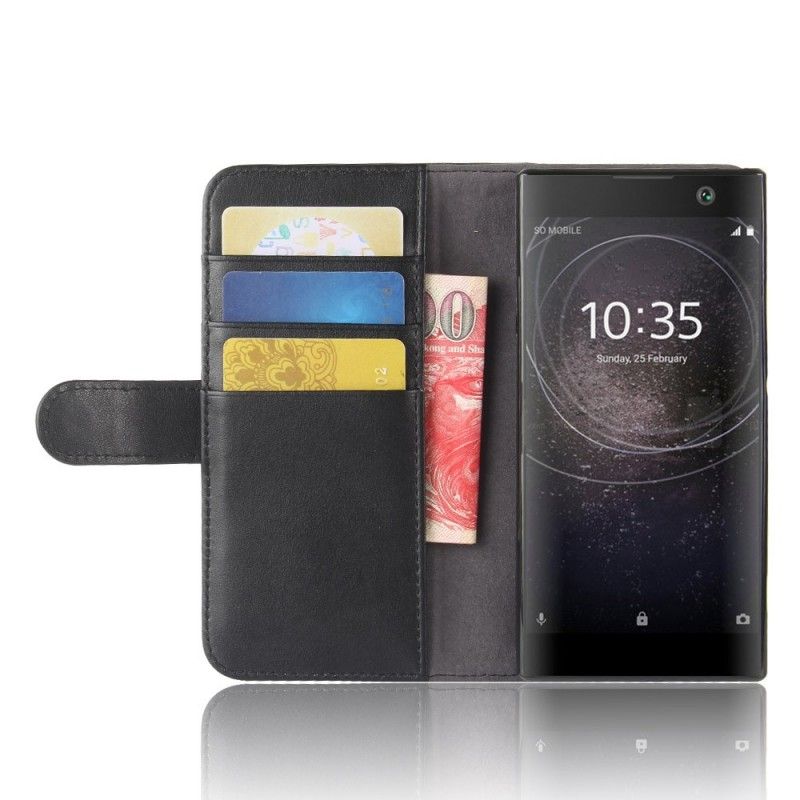 Flip Cover Læder for Sony Xperia XA2 Sort Ægte Læder