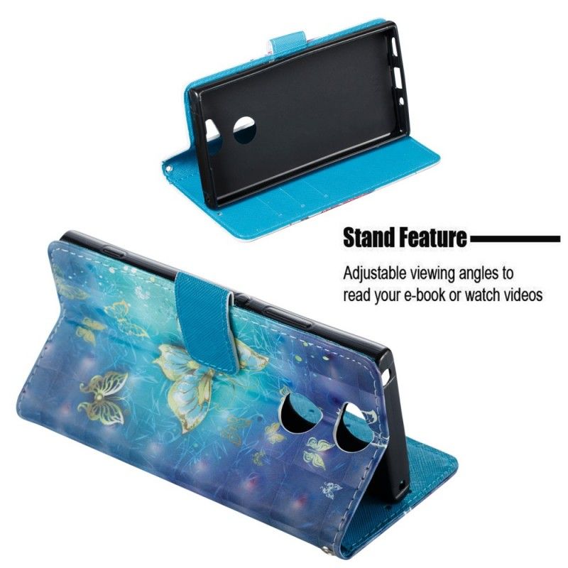 Flip Cover Sony Xperia XA2 Mobilcover 3D Gyldne Sommerfugle