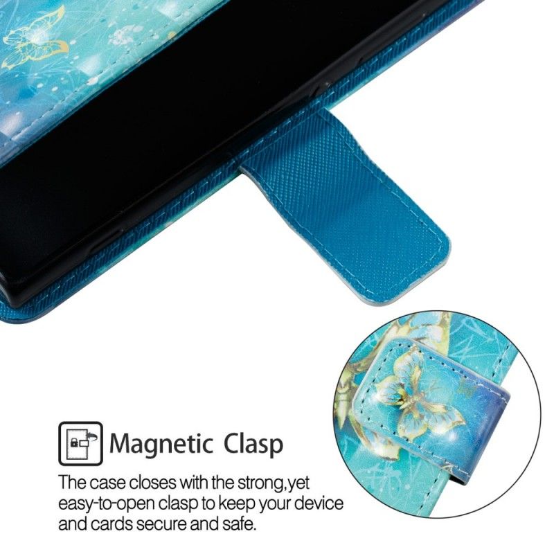 Flip Cover Sony Xperia XA2 Mobilcover 3D Gyldne Sommerfugle