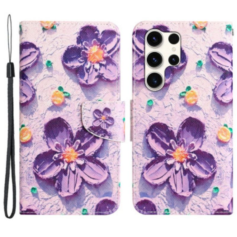 Flip Cover Til Samsung Galaxy S24 Ultra 5g Lilla Blomster Med Rem