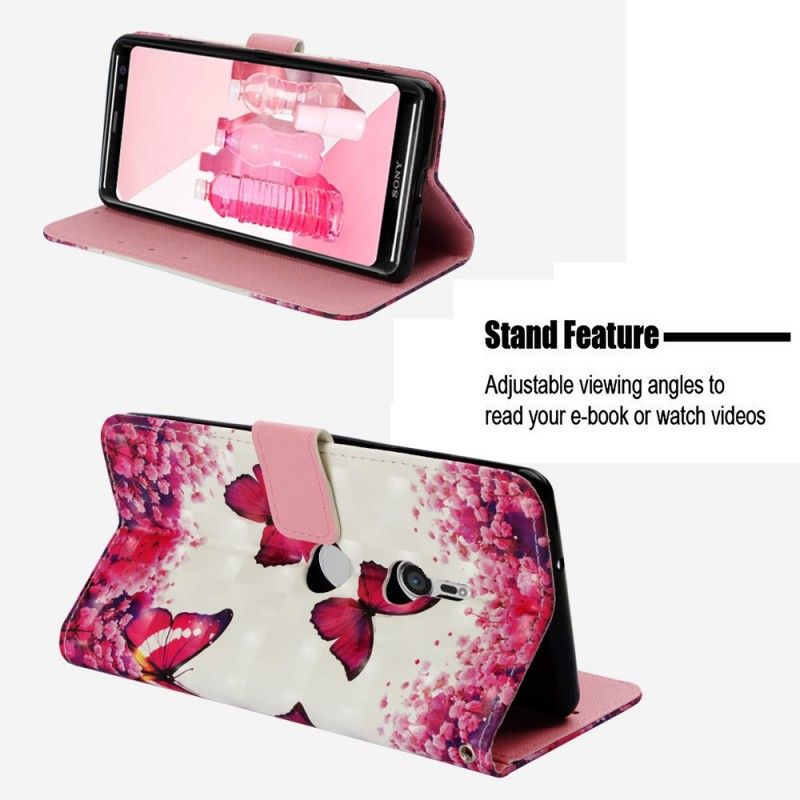 Flip Cover Sony Xperia XZ3 Mobilcover 3D Røde Sommerfugle