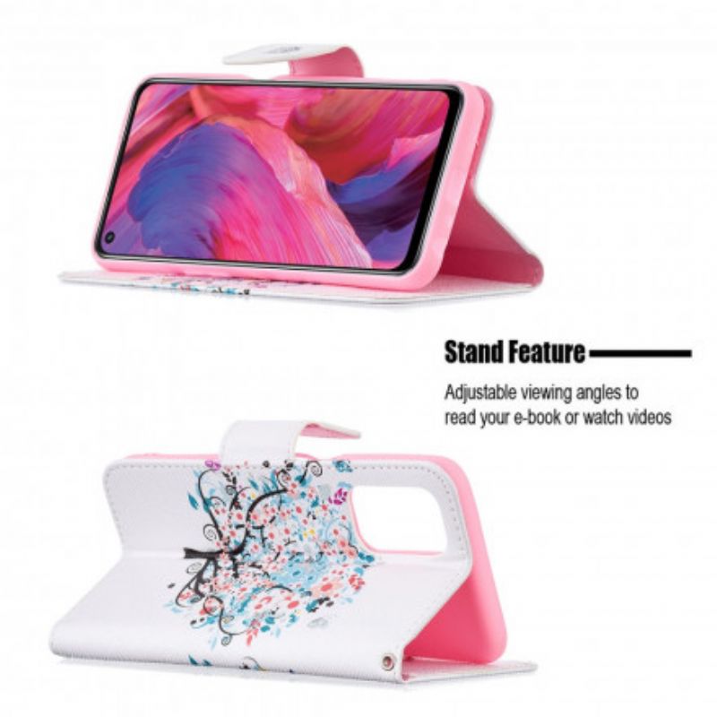 Læder Cover Oppo A54 5g / A74 5g Telefon Etui Blomstret Træ