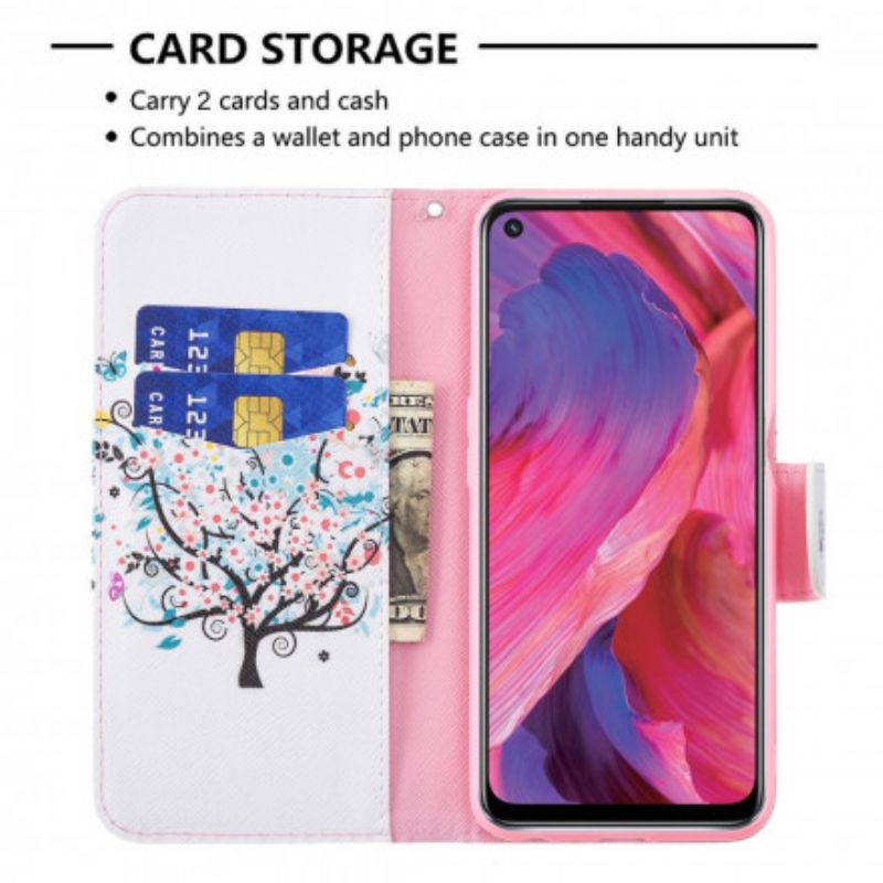Læder Cover Oppo A54 5g / A74 5g Telefon Etui Blomstret Træ