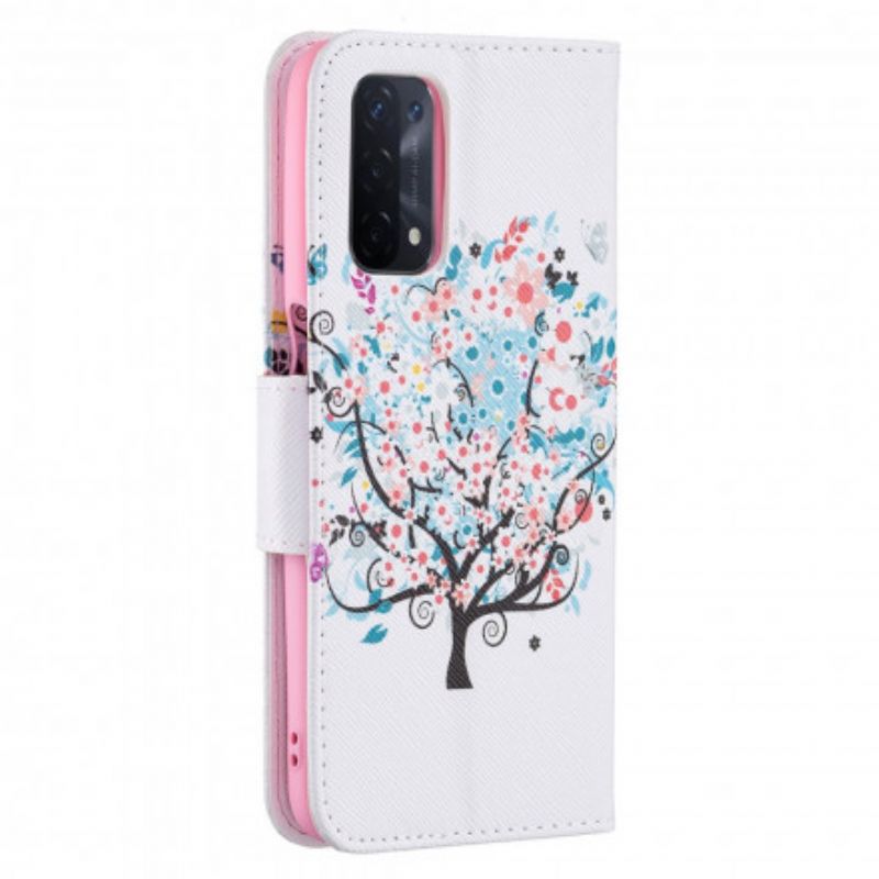 Læder Cover Oppo A54 5g / A74 5g Telefon Etui Blomstret Træ