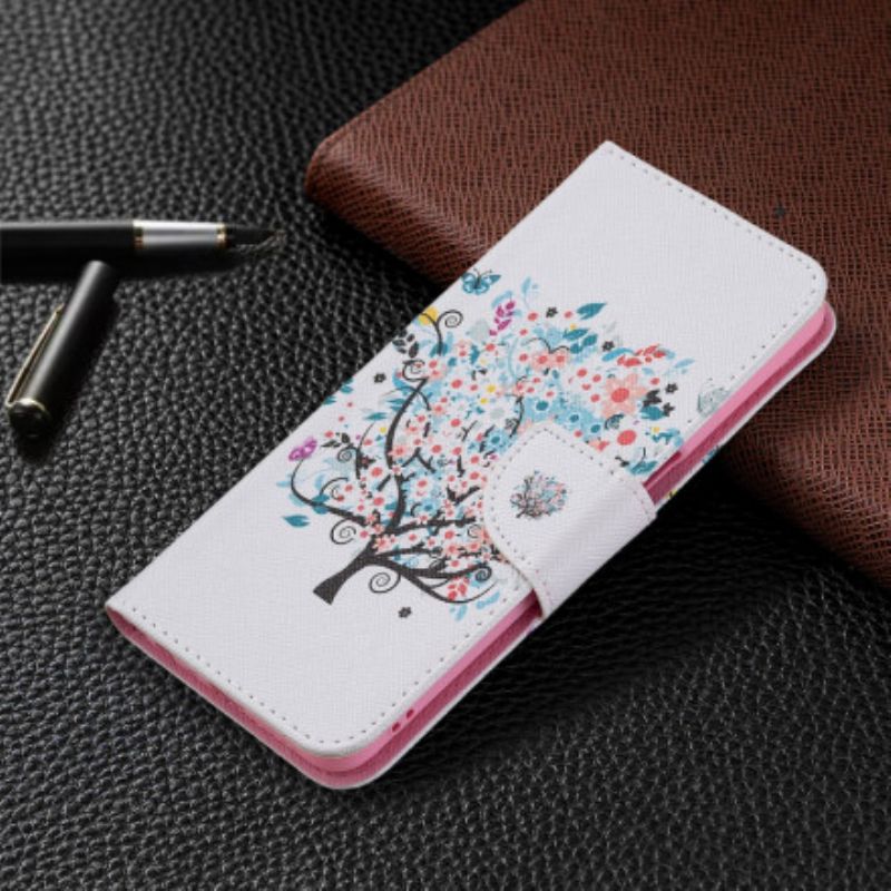 Læder Cover Oppo A54 5g / A74 5g Telefon Etui Blomstret Træ