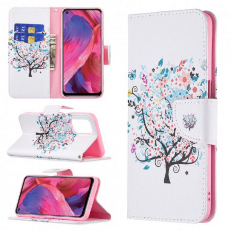 Læder Cover Oppo A54 5g / A74 5g Telefon Etui Blomstret Træ