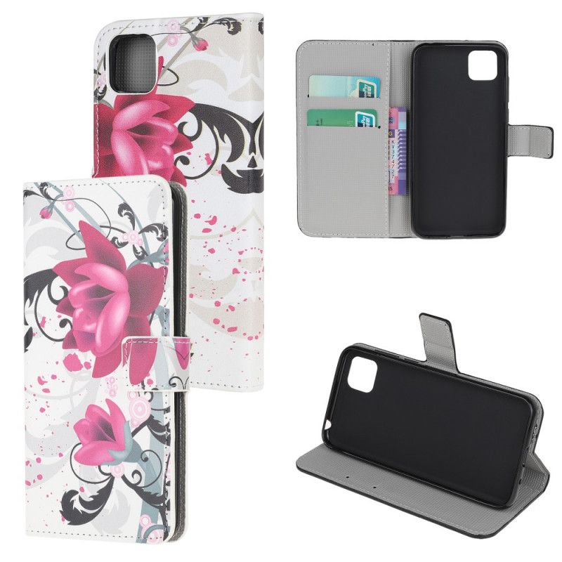 Flip Cover Huawei Y5p Magenta Mobilcover Tropiske Blomster