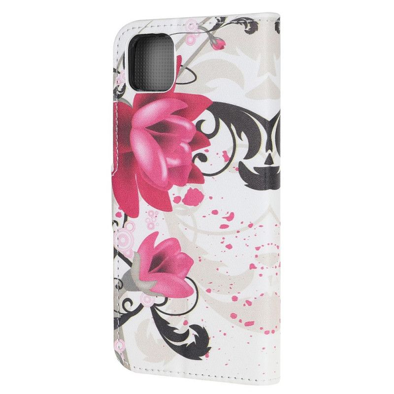 Flip Cover Huawei Y5p Magenta Mobilcover Tropiske Blomster