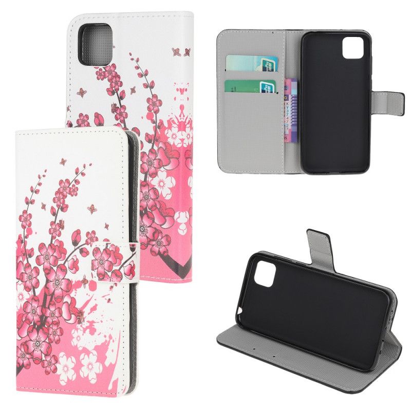 Flip Cover Huawei Y5p Magenta Mobilcover Tropiske Blomster