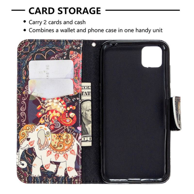 Flip Cover Læder for Huawei Y5p Etnisk Elefantmandala