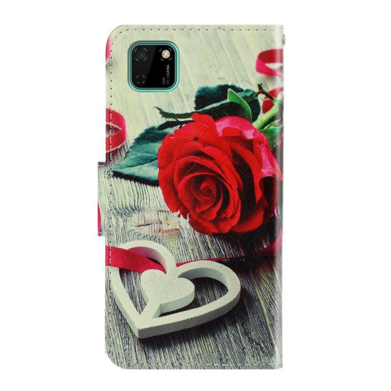 Flip Cover Læder for Huawei Y5p Romantisk Rose Med Rem