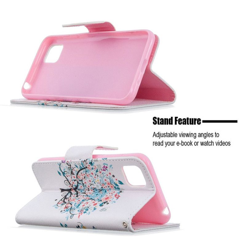 Flip Cover Læder Huawei Y5p Blomstret Træ