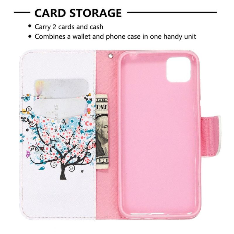 Flip Cover Læder Huawei Y5p Blomstret Træ
