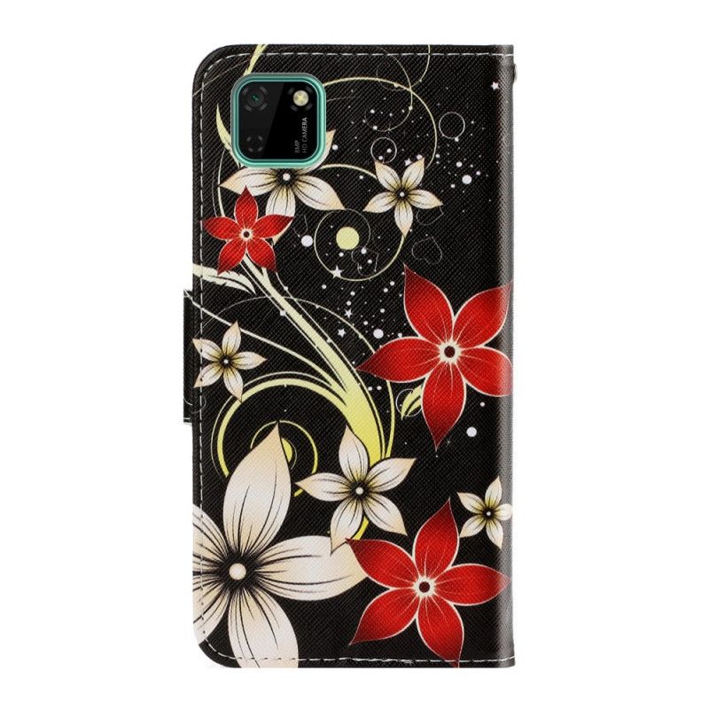 Flip Cover Læder Huawei Y5p Farverige Blomster Med Rem