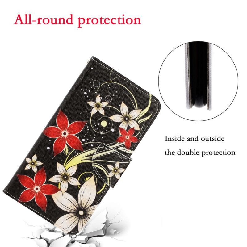 Flip Cover Læder Huawei Y5p Farverige Blomster Med Rem