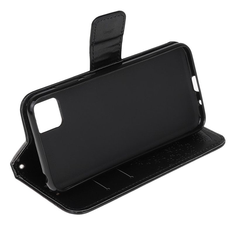 Flip Cover Læder Huawei Y5p Rød Træ Og Ugler Med Rem