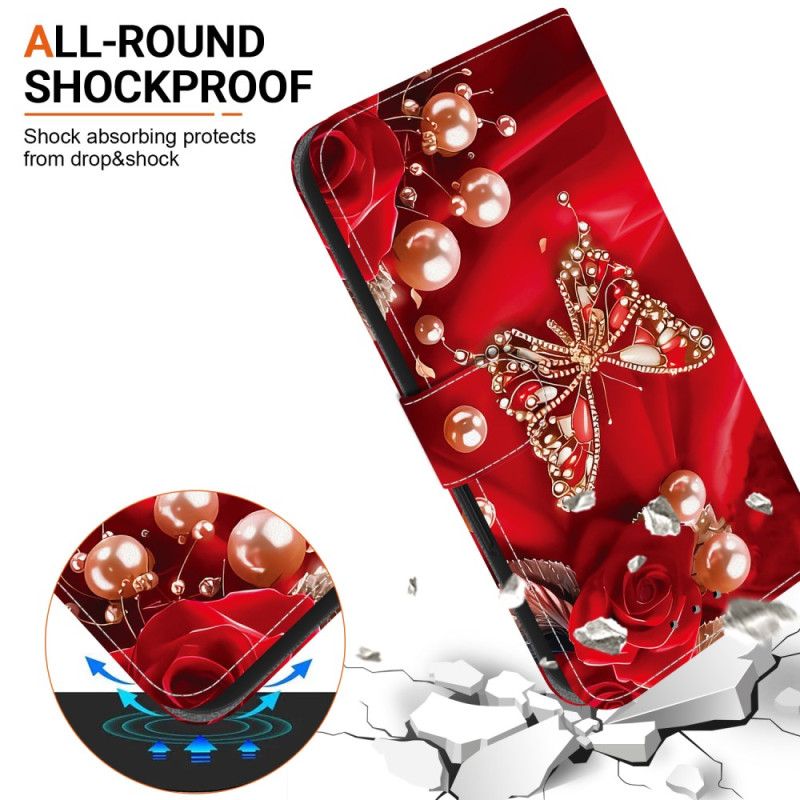 Flip Cover Oneplus Nord 5 Røde Sommerfugle