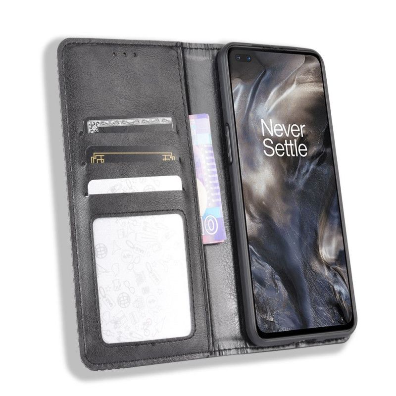 Læder Cover for OnePlus Nord Sort Stiliseret Vintage Lædereffekt