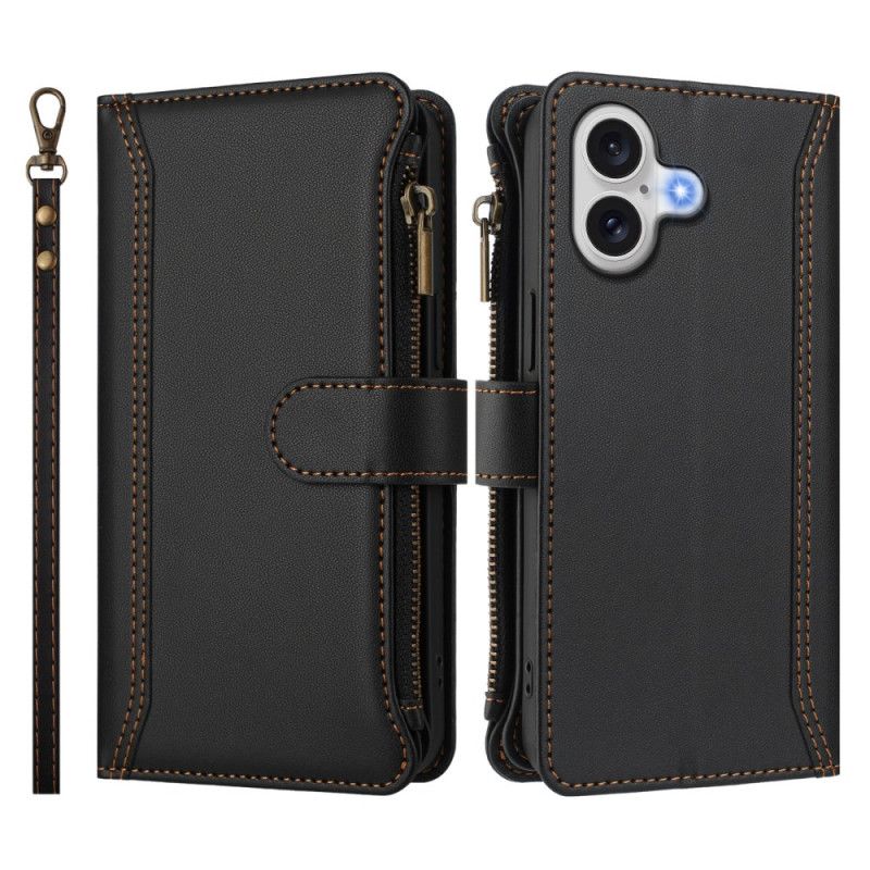 Læder Cover iPhone 17 Telefon Etui Pung Med 9 Kortrum Og Håndledsrem