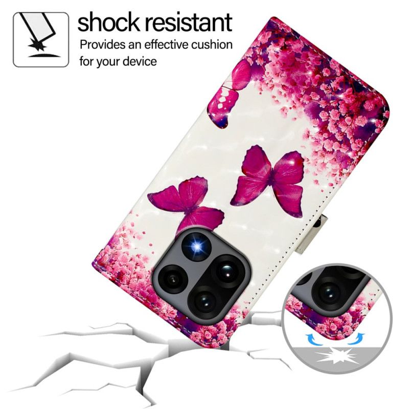 Flip Cover Oneplus 15 Lyserøde Sommerfugle