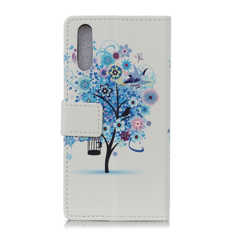 Flip Cover Læder Sony Xperia L4 Orange Blomstrende Træ