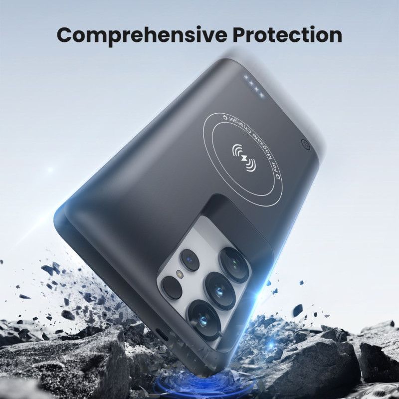 10000mah Battericover Til Samsung Galaxy S25 Ultra Oplader Med Magnetisk Fastgørelse