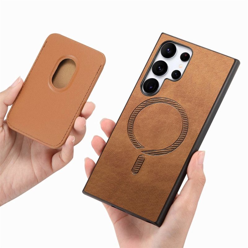 Cover Samsung Galaxy S25 Ultra 5g Aftagelig Magnetisk Kortholder I Ruskindstil