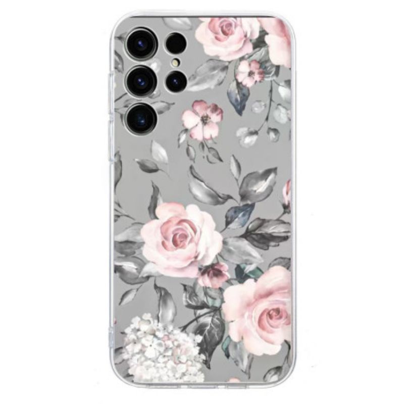 Cover Samsung Galaxy S25 Ultra 5g Blomstermønster På Grå Baggrund