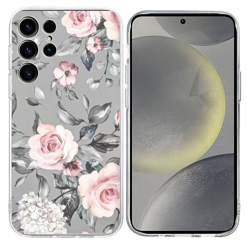 Cover Samsung Galaxy S25 Ultra 5g Blomstermønster På Grå Baggrund