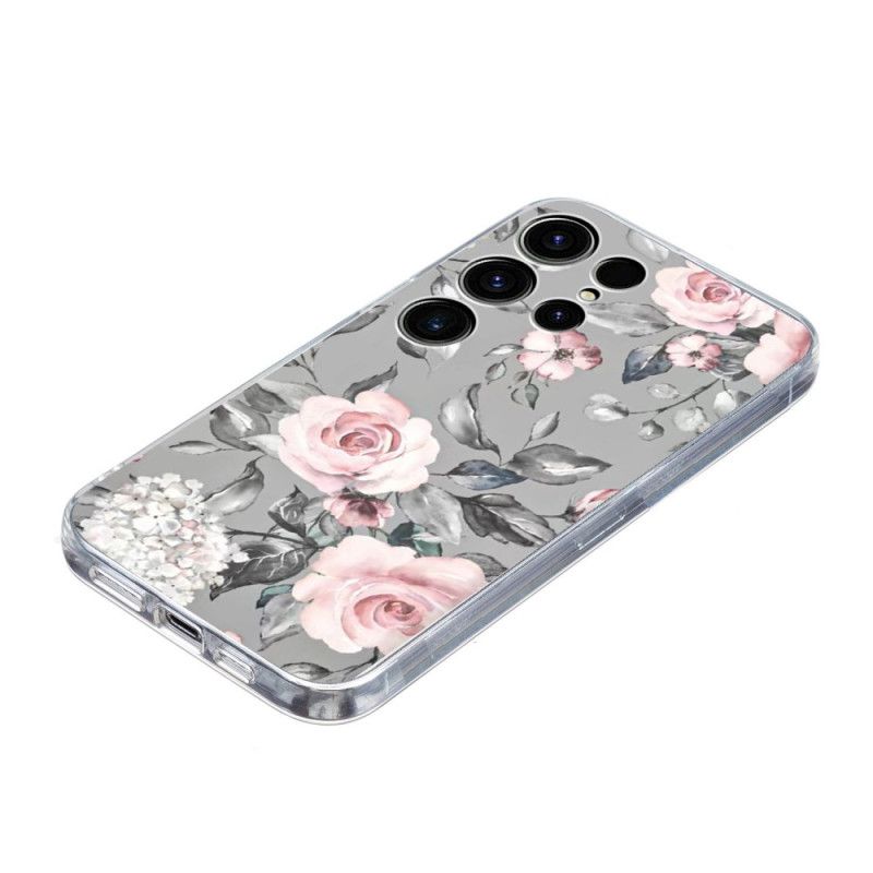 Cover Samsung Galaxy S25 Ultra 5g Blomstermønster På Grå Baggrund