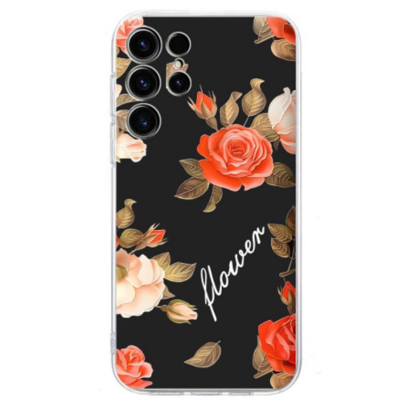 Cover Samsung Galaxy S25 Ultra 5g Blomstermønster På Sort Baggrund