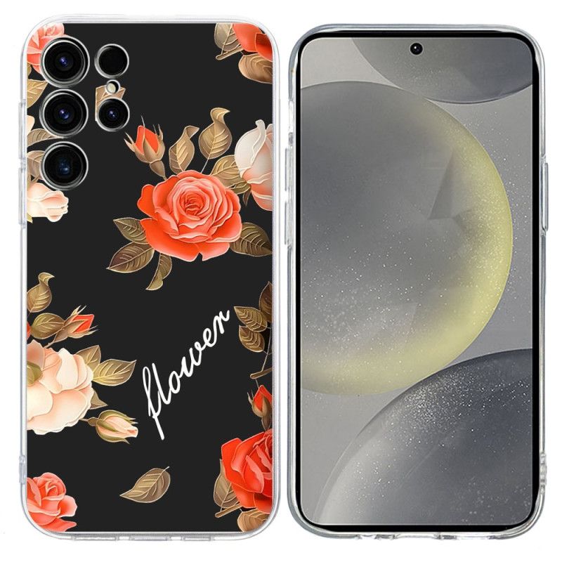 Cover Samsung Galaxy S25 Ultra 5g Blomstermønster På Sort Baggrund