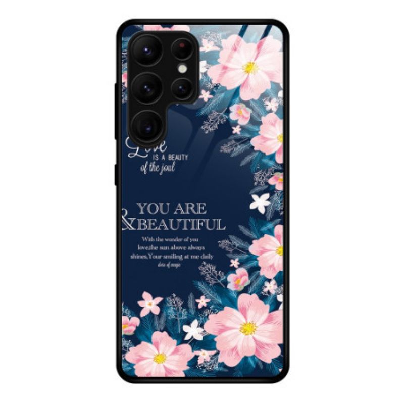 Cover Samsung Galaxy S25 Ultra 5g Lyserøde Blomster I Hærdet Glas