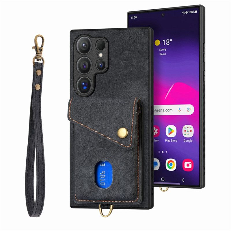 Cover Samsung Galaxy S25 Ultra 5g Telefon Etui Ruskindseffekt Med Kortholder Og Stativ