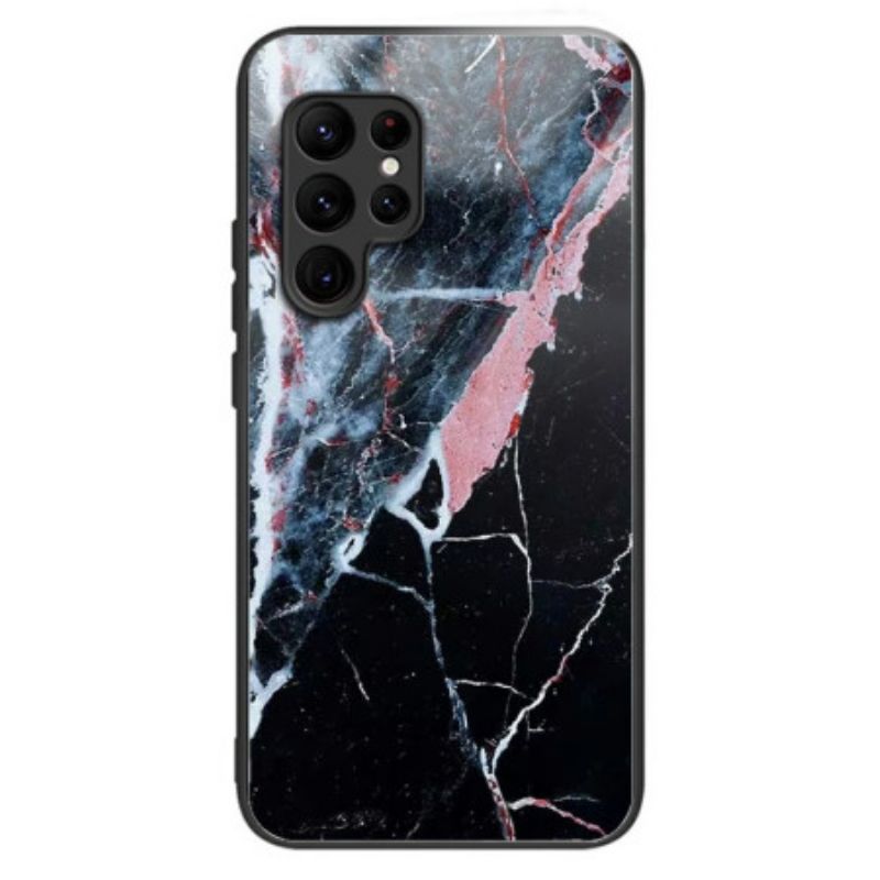 Cover Samsung Galaxy S25 Ultra 5g Telefon Etui Sort Og Hvid Marmoreret Hærdet Glas