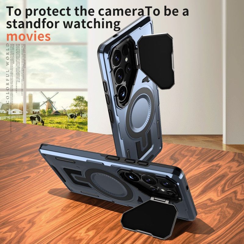 Cover Til Samsung Galaxy S25 Ultra 5g Metallisk Effekt Med Linsedæksel Og Stativ