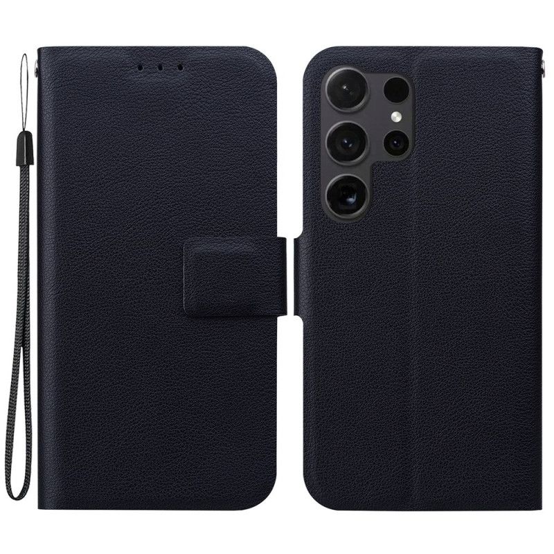 Flip Cover Samsung Galaxy S25 Ultra 5g Ensfarvet Lædereffekt Med Rem