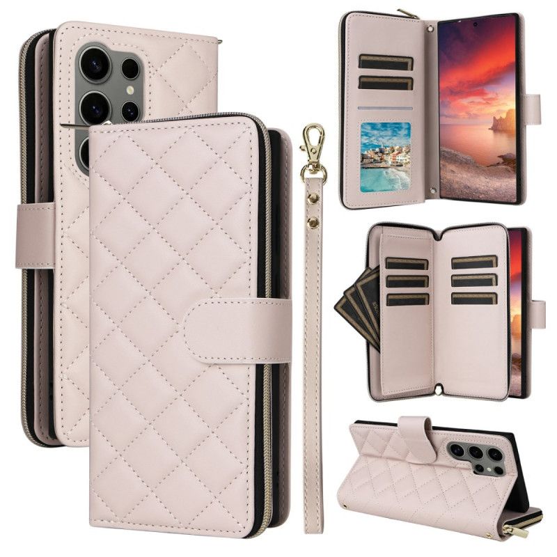 Flip Cover Samsung Galaxy S25 Ultra 5g Quiltet Pung Med Rem Og Skulderrem