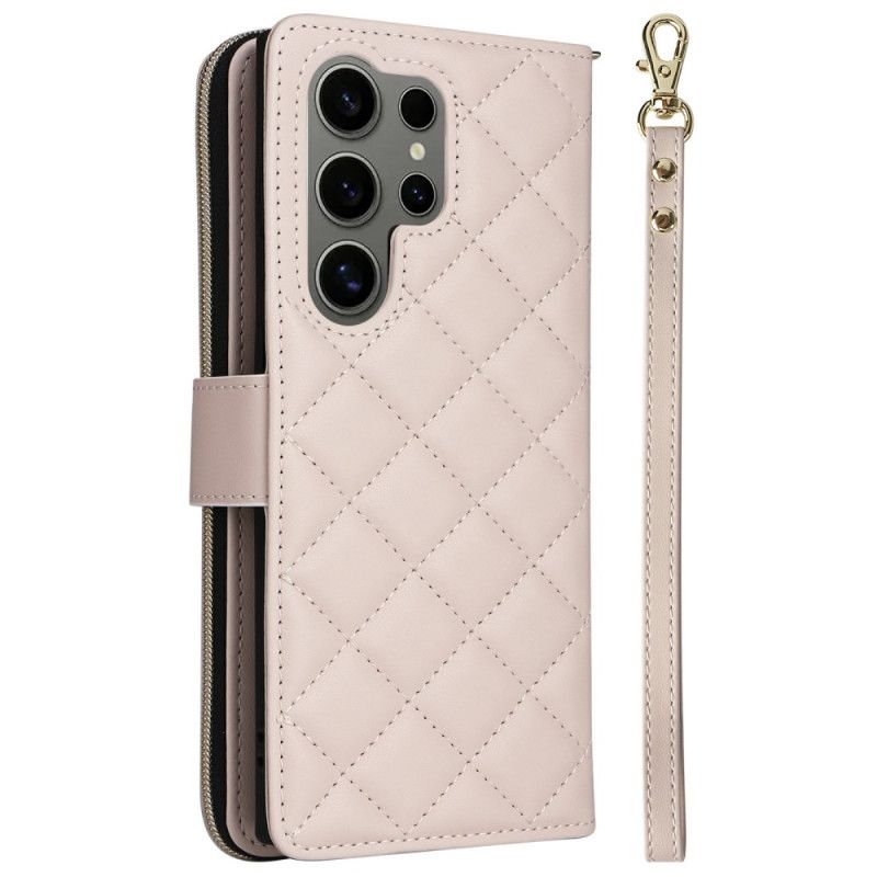 Flip Cover Samsung Galaxy S25 Ultra 5g Quiltet Pung Med Rem Og Skulderrem