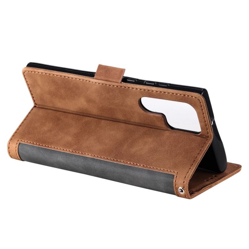 Flip Cover Samsung Galaxy S25 Ultra 5g Tofarvet Rfid-blokerende Pung Med Ruskindseffekt