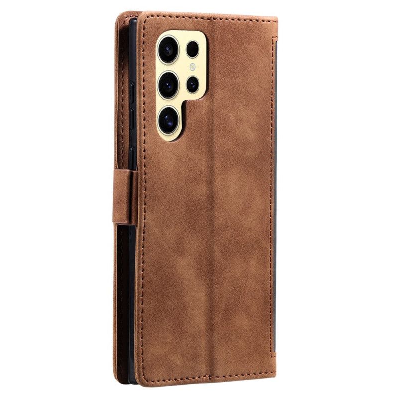 Flip Cover Samsung Galaxy S25 Ultra 5g Tofarvet Rfid-blokerende Pung Med Ruskindseffekt