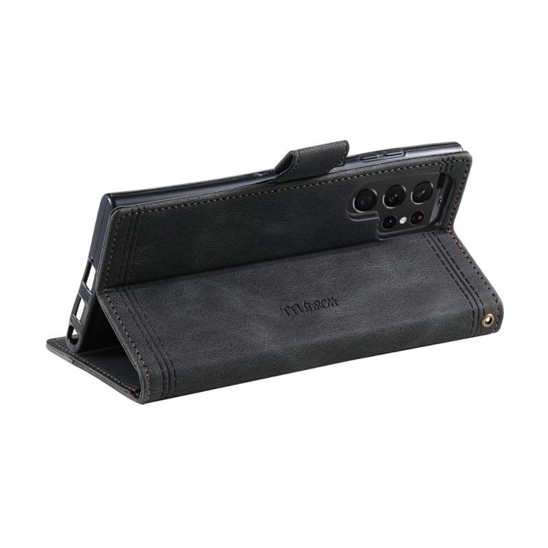 Flip Cover Samsung Galaxy S25 Ultra 5g Tofarvet Rfid-pung I Ruskindsstil Med Rem