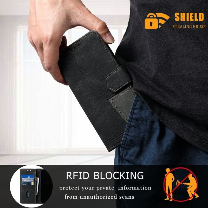 Flip Cover Samsung Galaxy S25 Ultra 5g Tofarvet Rfid-pung I Ruskindsstil Med Rem