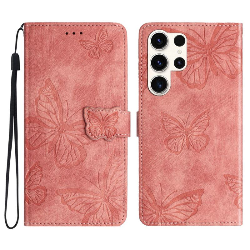 Flip Cover Til Samsung Galaxy S25 Ultra 5g Sommerfugle Med Ruskindseffekt