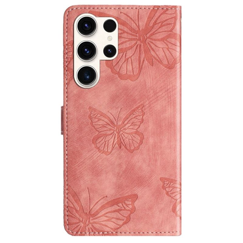Flip Cover Til Samsung Galaxy S25 Ultra 5g Sommerfugle Med Ruskindseffekt
