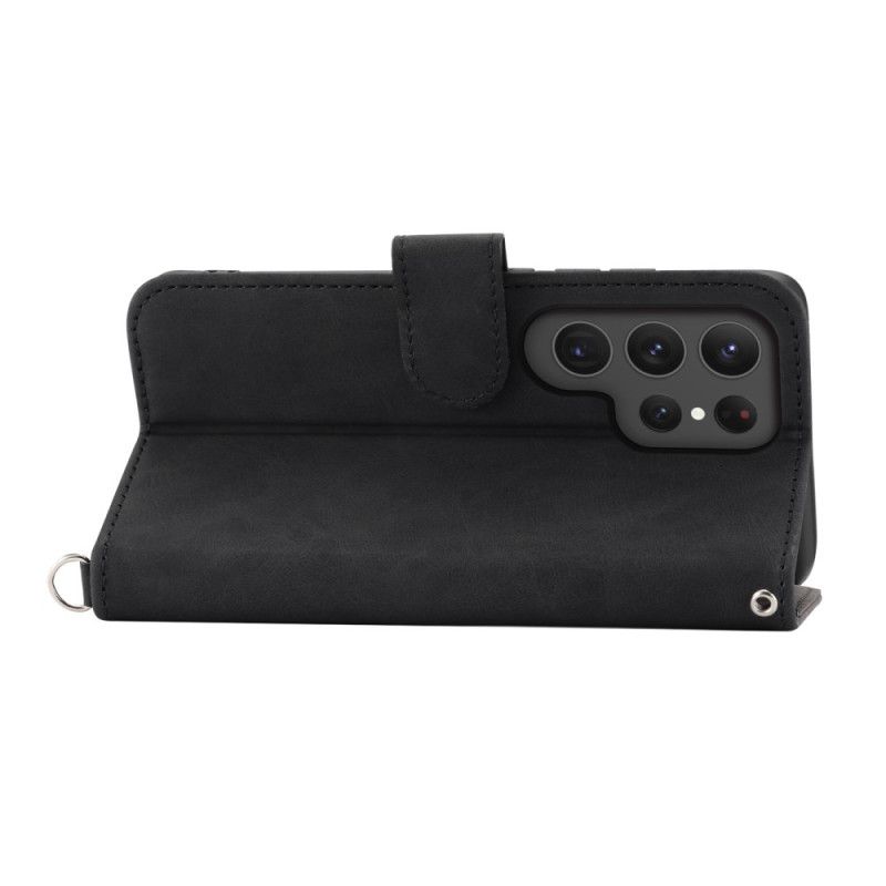 Læder Cover Samsung Galaxy S25 Ultra 5g Blomstermønster Og Stropper