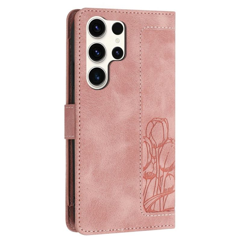 Læder Cover Samsung Galaxy S25 Ultra 5g Telefon Etui Blomsterlædereffekt