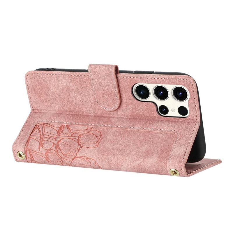 Læder Cover Samsung Galaxy S25 Ultra 5g Telefon Etui Blomsterlædereffekt